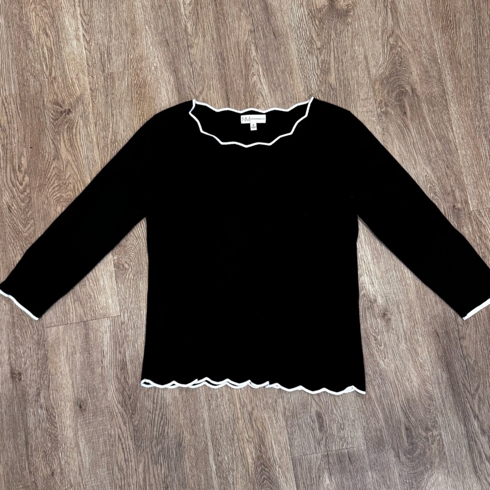 Neiman Marcus Black Sweater with White Trim  - M
